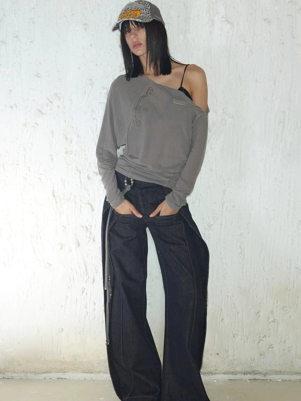 2th Desire Side Zipper Frayed Edge Knit Top T-shirt