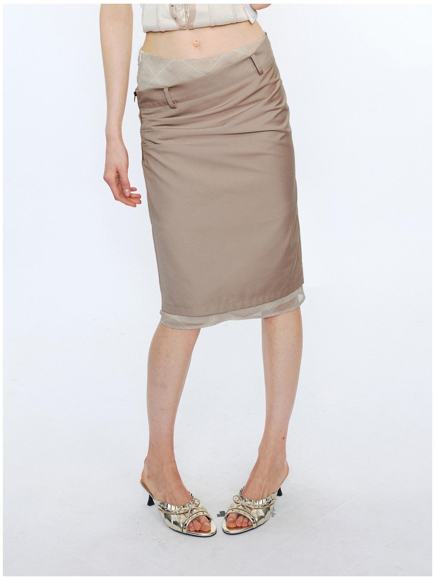 2th Desire Slim Fit Mid Waist Patchwork Straight Pencil Women Black Beige Midi Skirts