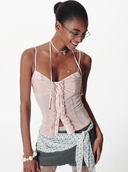 2th Desire Slim Glitter Leopard Lace Trim Knit Camisole