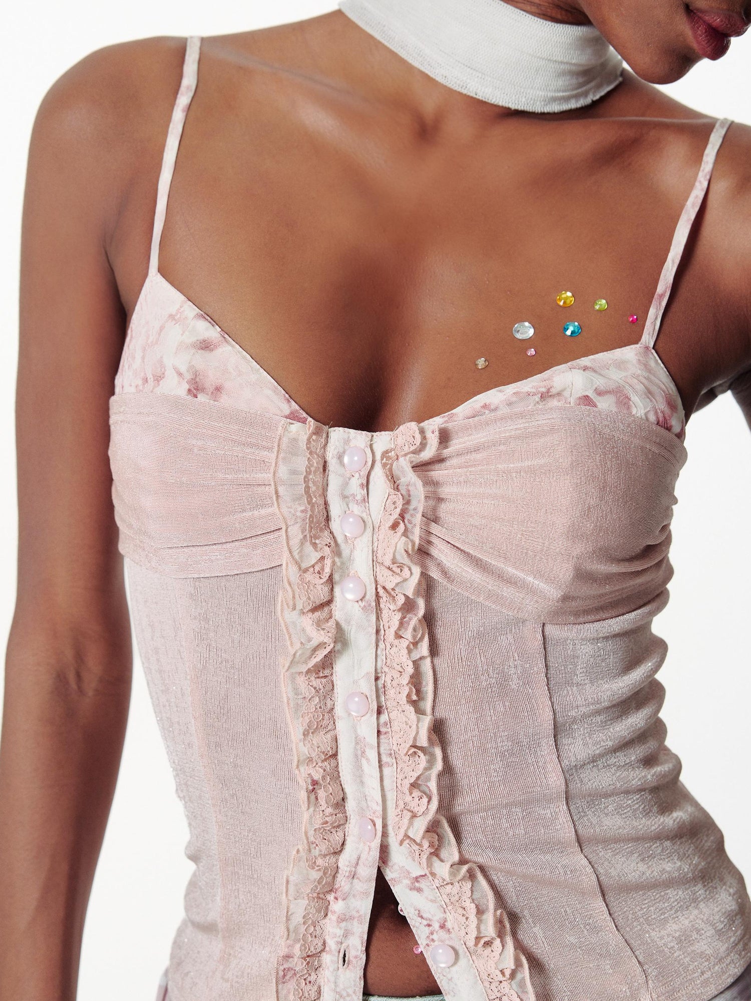 2th Desire Slim Glitter Leopard Lace Trim Knit Camisole
