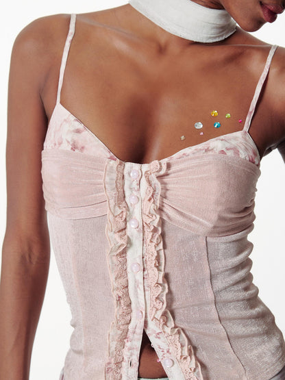 2th Desire Slim Glitter Leopard Lace Trim Knit Camisole