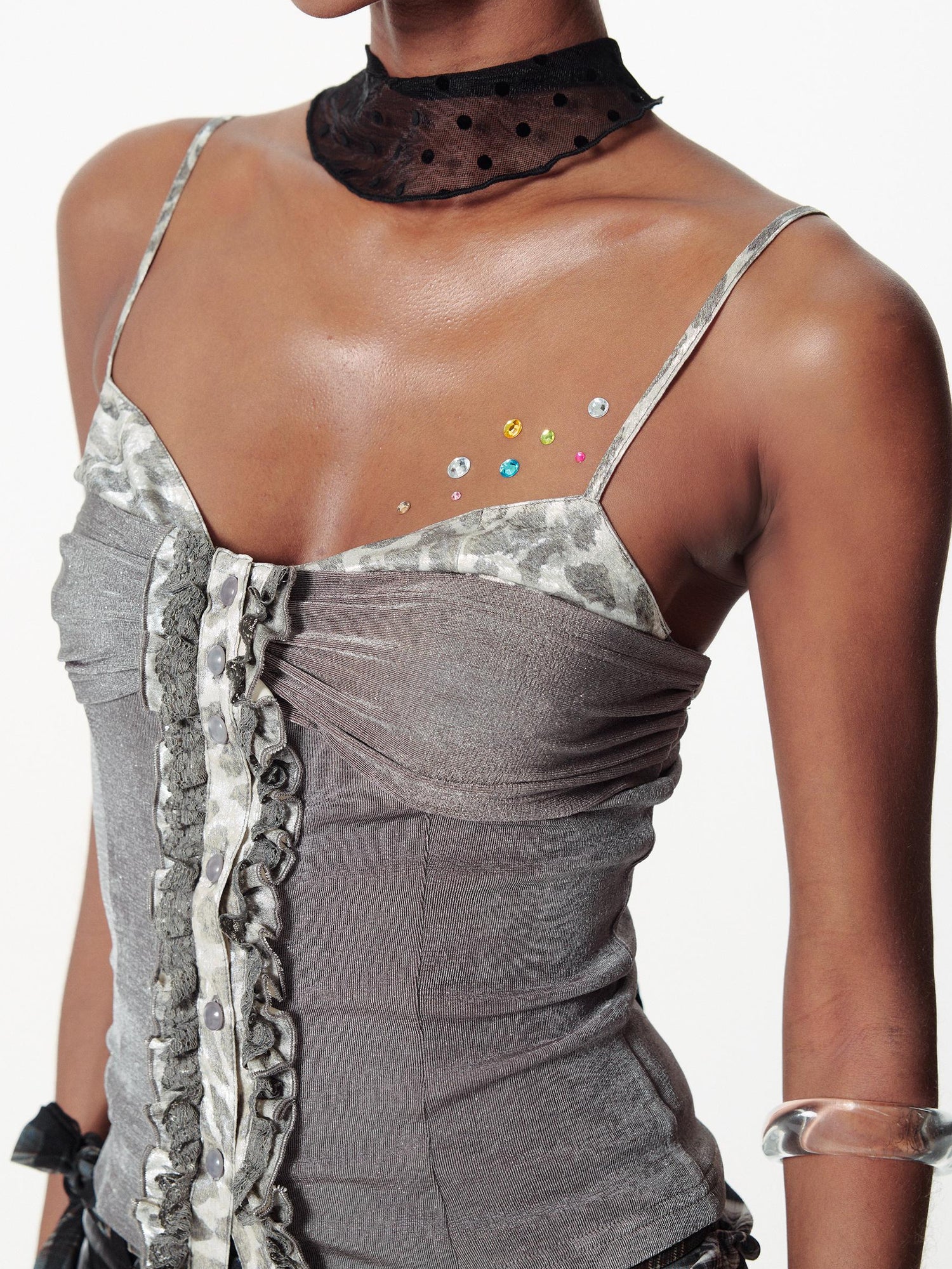 2th Desire Slim Glitter Leopard Lace Trim Knit Camisole