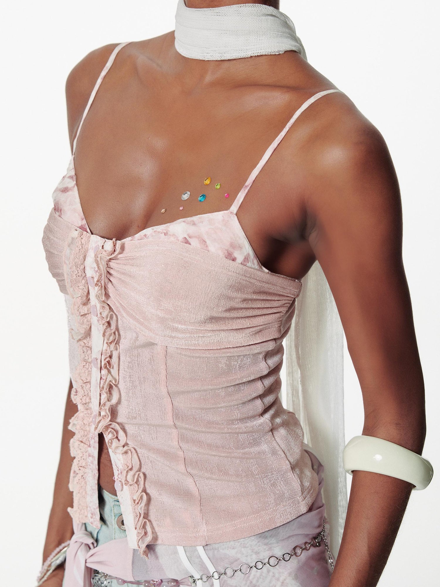 2th Desire Slim Glitter Leopard Lace Trim Knit Camisole