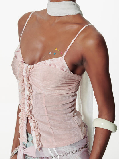 2th Desire Slim Glitter Leopard Lace Trim Knit Camisole