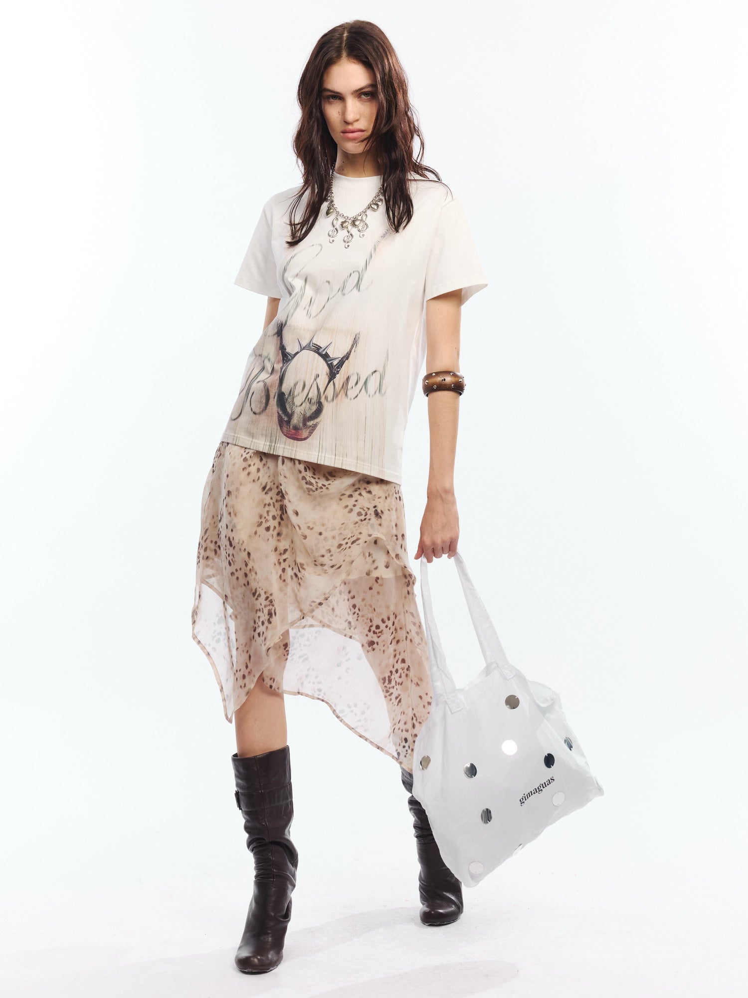 2th Desire Soft Cotton Spandex Punk Zodiac Print Round Neck White Short Sleeve T-Shirts