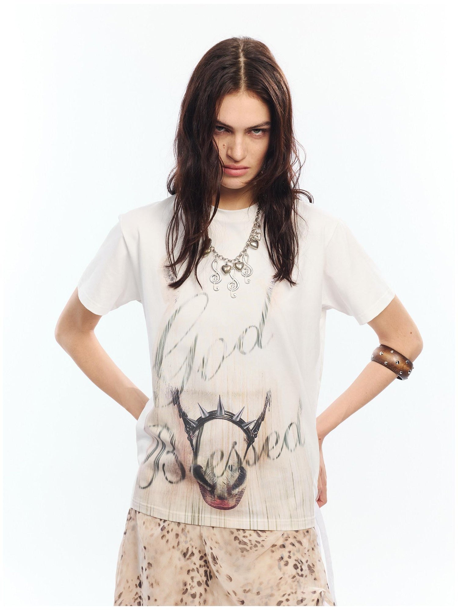 2th Desire Soft Cotton Spandex Punk Zodiac Print Round Neck White Short Sleeve T-Shirts