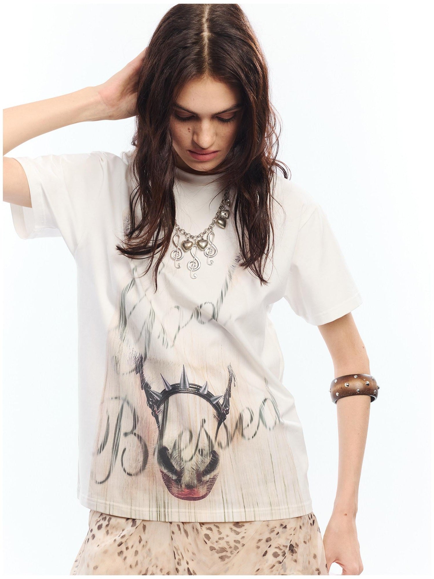 2th Desire Soft Cotton Spandex Punk Zodiac Print Round Neck White Short Sleeve T-Shirts