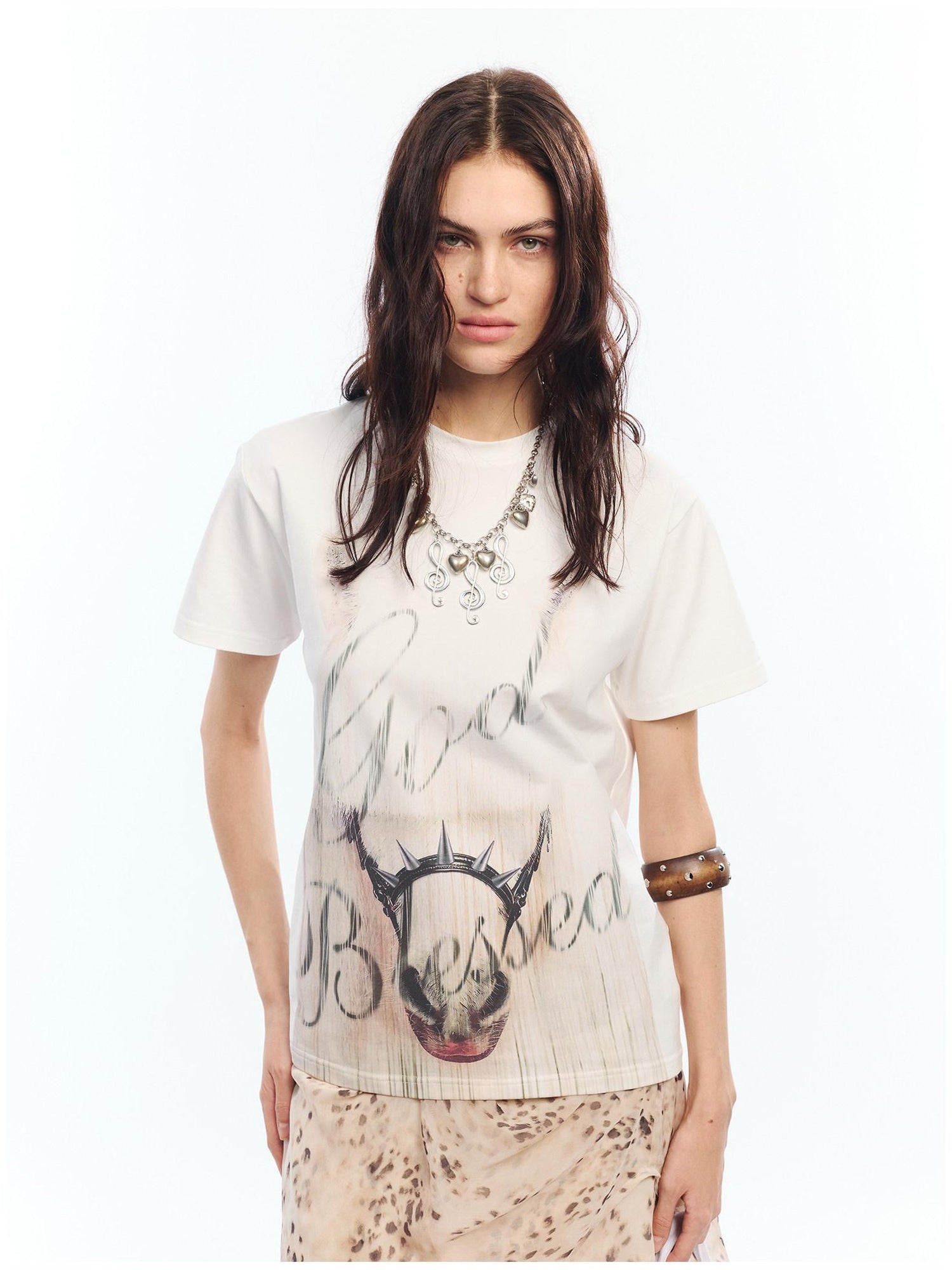 2th Desire Soft Cotton Spandex Punk Zodiac Print Round Neck White Short Sleeve T-Shirts