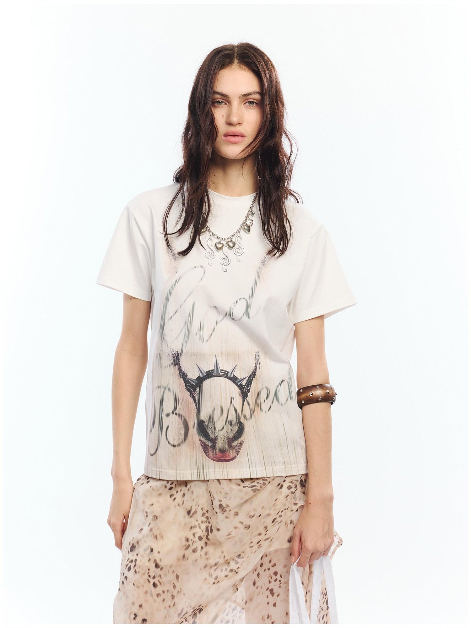 2th Desire Soft Cotton Spandex Punk Zodiac Print Round Neck White Short Sleeve T-Shirts