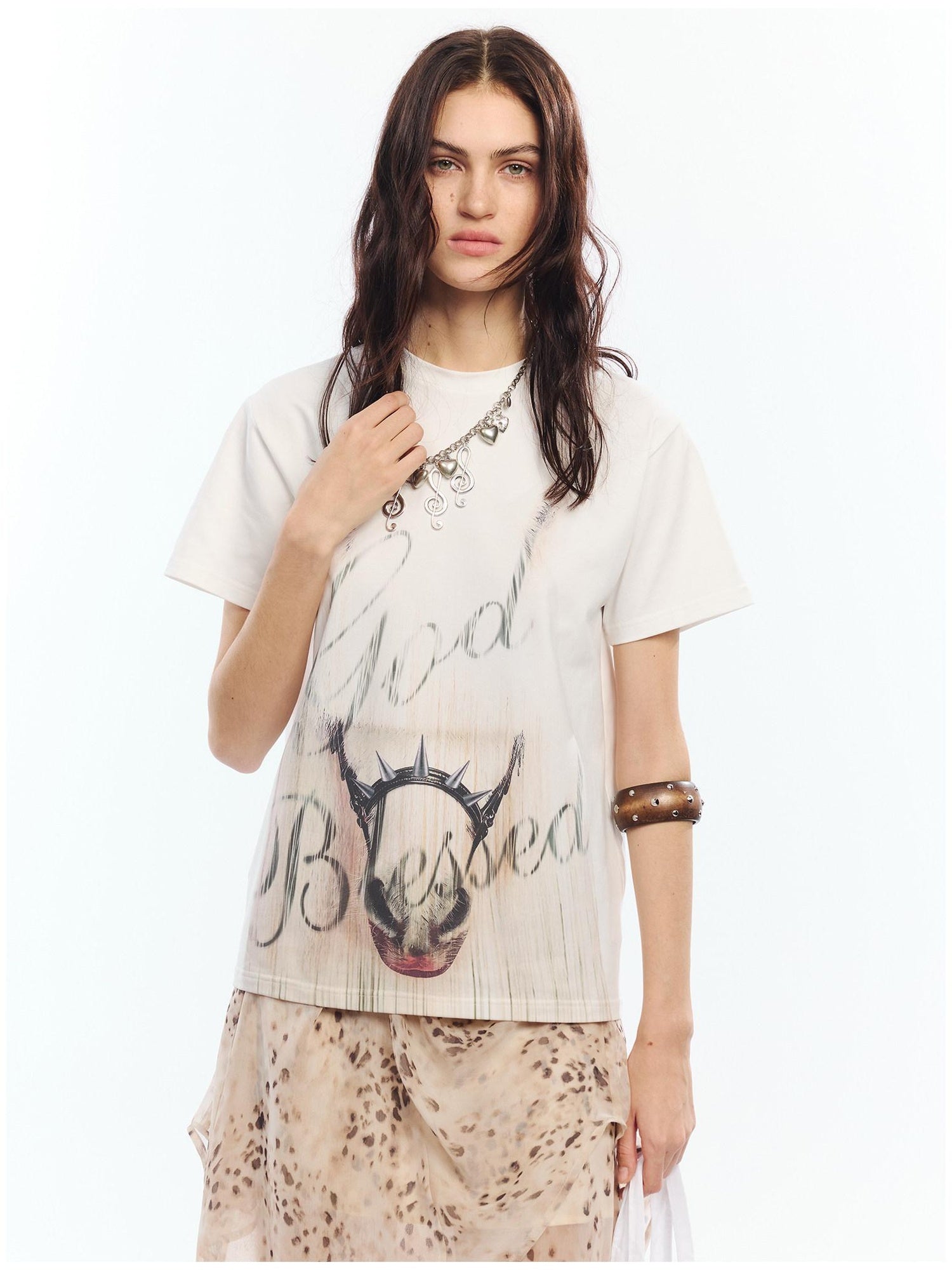 2th Desire Soft Cotton Spandex Punk Zodiac Print Round Neck White Short Sleeve T-Shirts