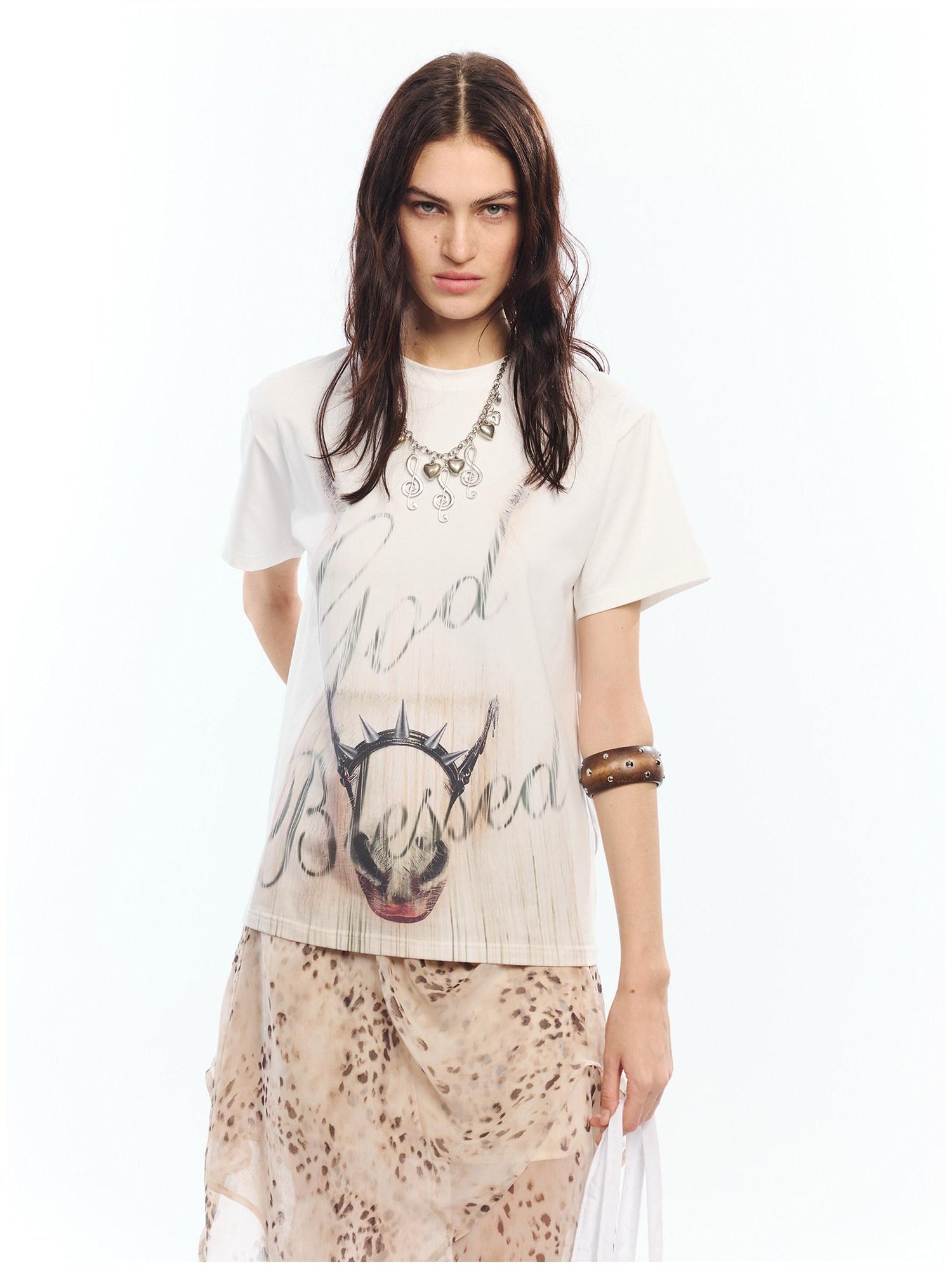 2th Desire Soft Cotton Spandex Punk Zodiac Print Round Neck White Short Sleeve T-Shirts