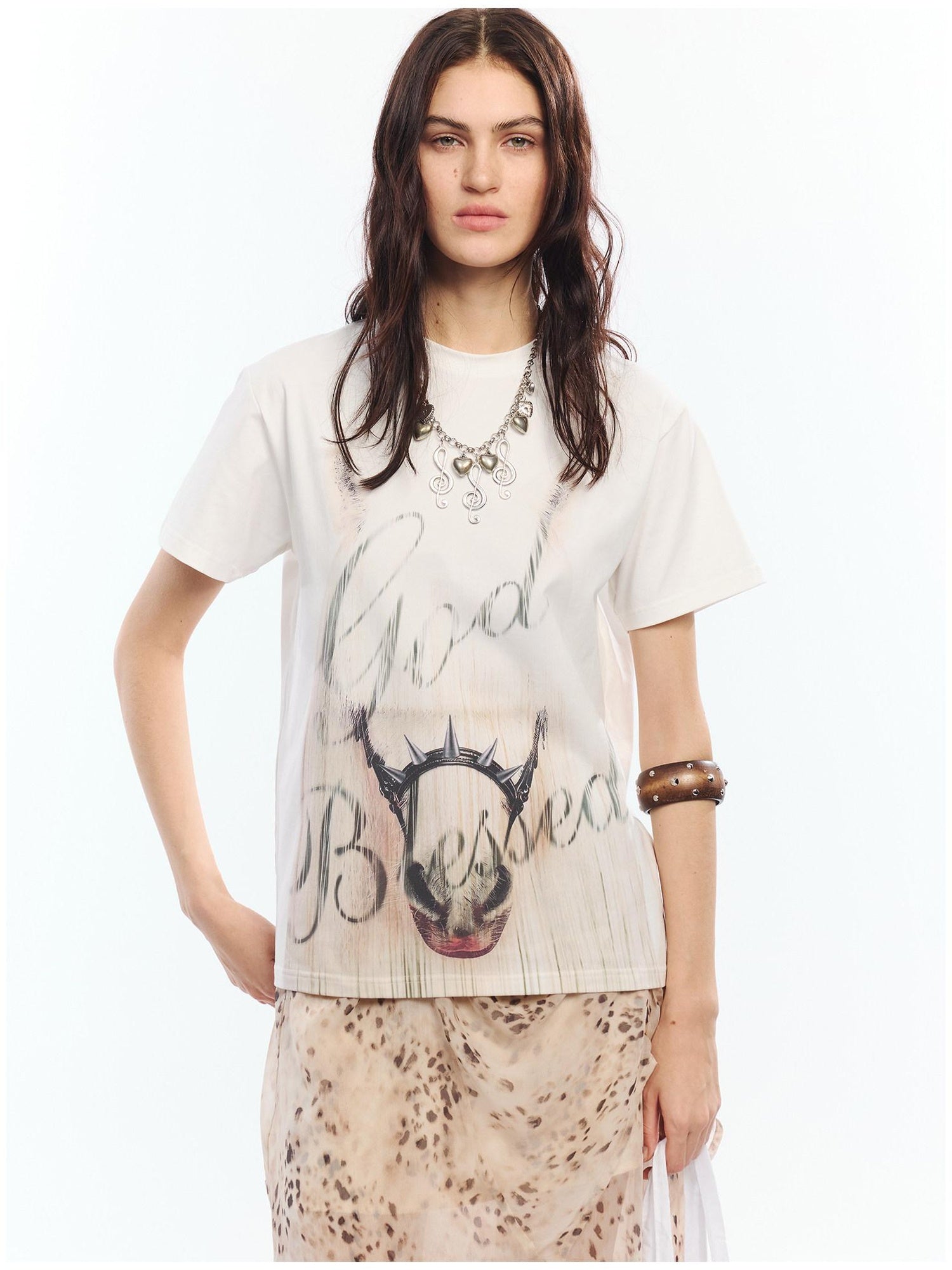 2th Desire Soft Cotton Spandex Punk Zodiac Print Round Neck White Short Sleeve T-Shirts
