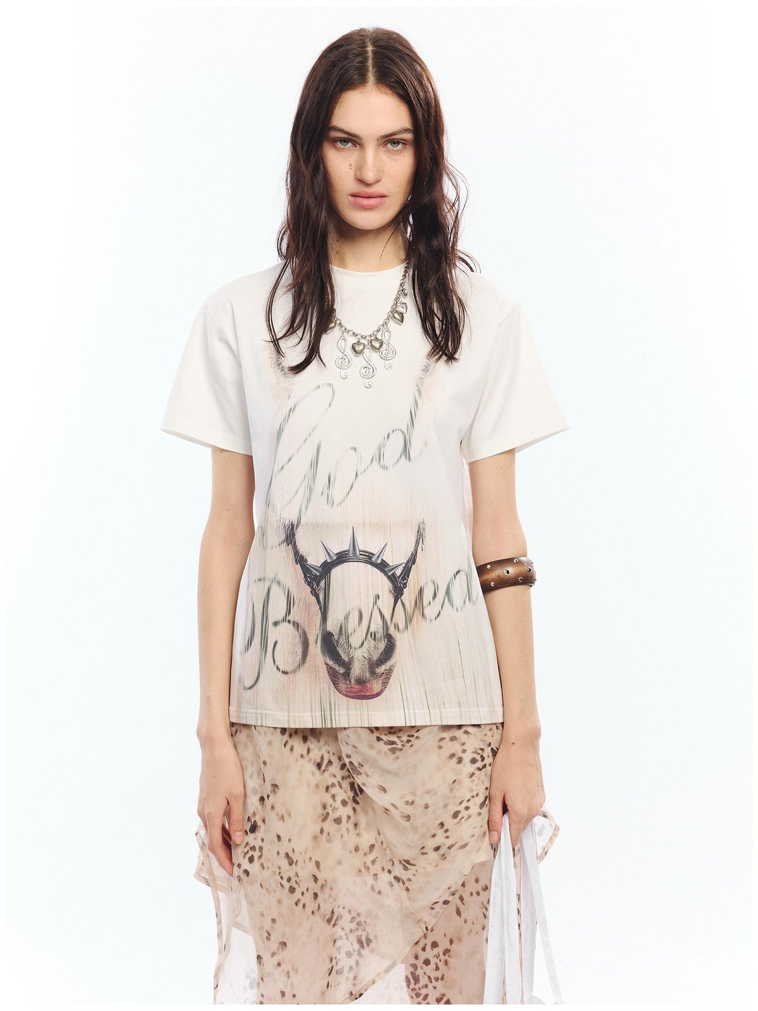 2th Desire Soft Cotton Spandex Punk Zodiac Print Round Neck White Short Sleeve T-Shirts