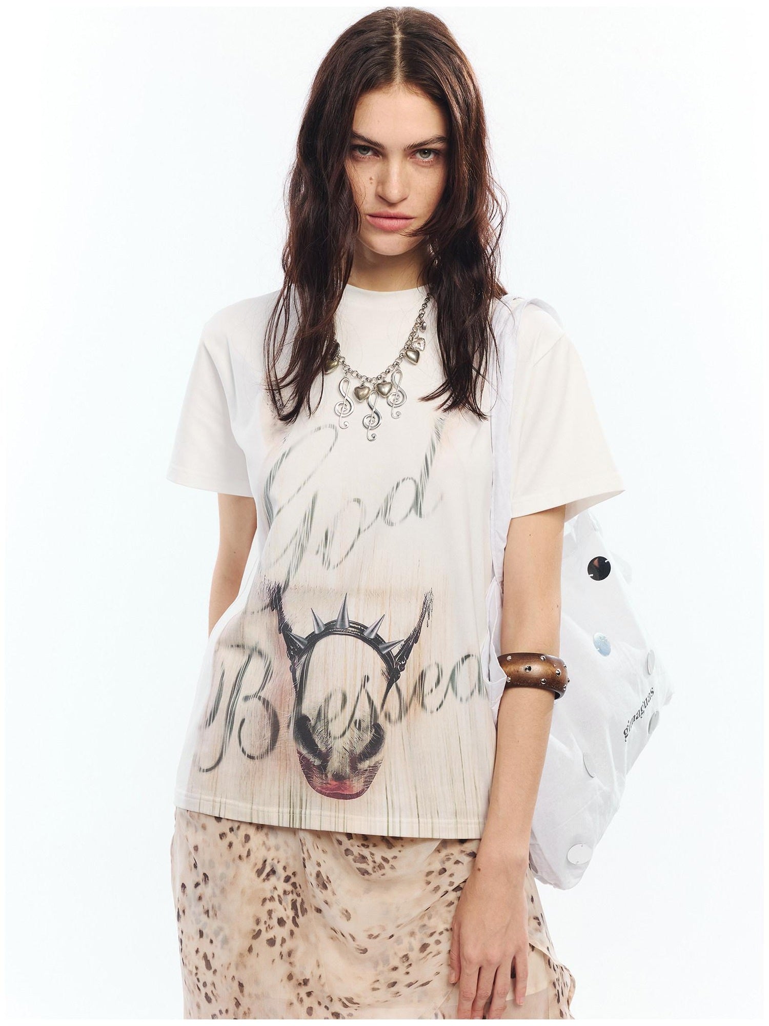 2th Desire Soft Cotton Spandex Punk Zodiac Print Round Neck White Short Sleeve T-Shirts
