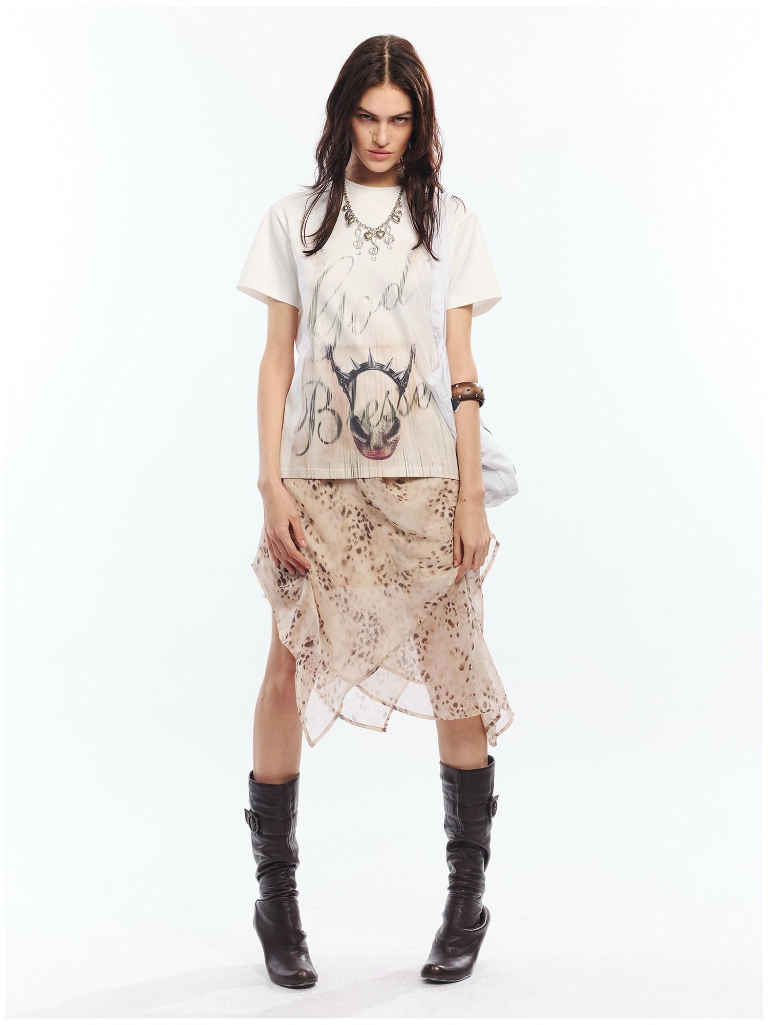2th Desire Soft Cotton Spandex Punk Zodiac Print Round Neck White Short Sleeve T-Shirts