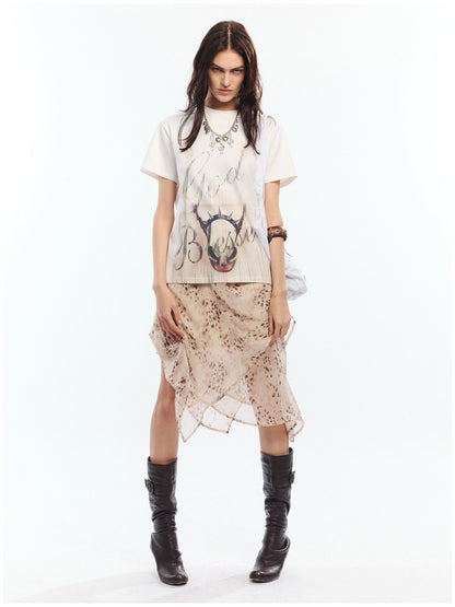 2th Desire Soft Cotton Spandex Punk Zodiac Print Round Neck White Short Sleeve T-Shirts