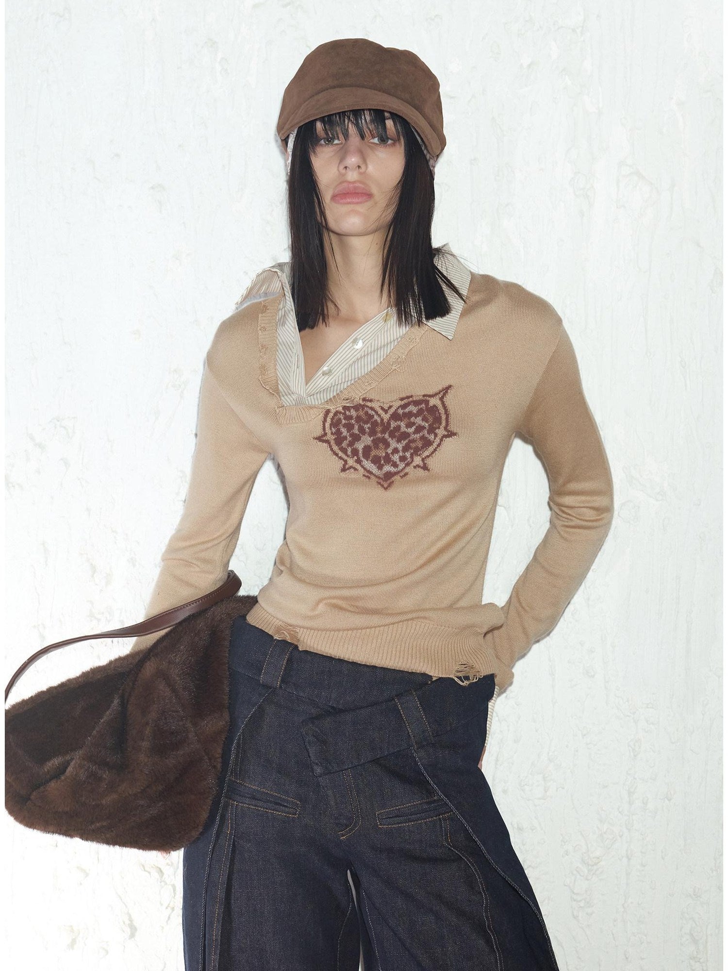2th Desire Soft Wool Blend Striped Patchwork Slim Fit Long Sleeve Pullover Women Sweaters