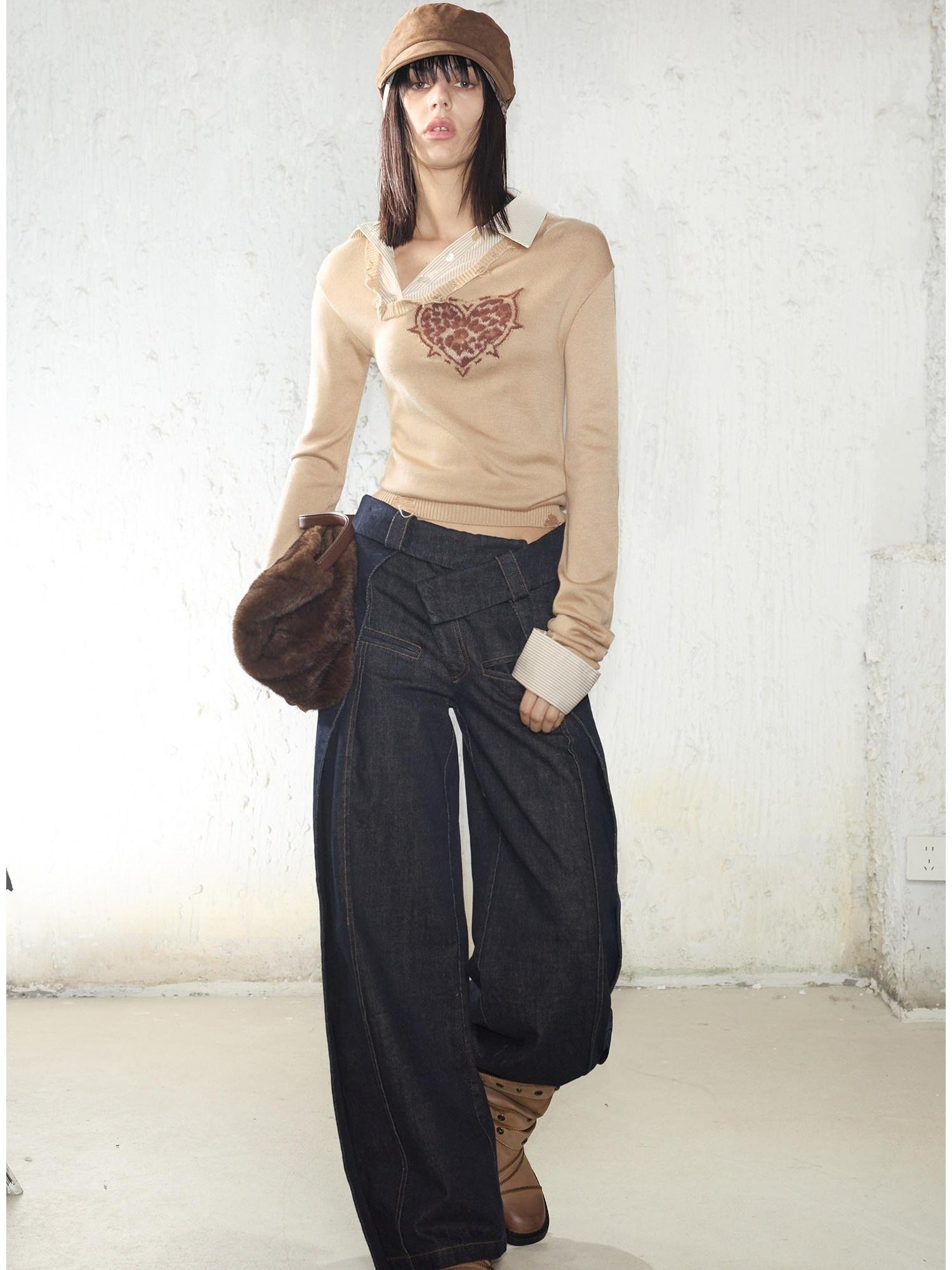 2th Desire Soft Wool Blend Striped Patchwork Slim Fit Long Sleeve Pullover Women Sweaters