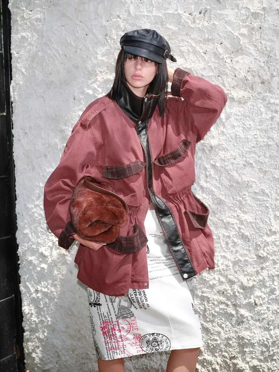 2th Desire Spliced Satin Knee Length Straight Skirt With Print Skirt