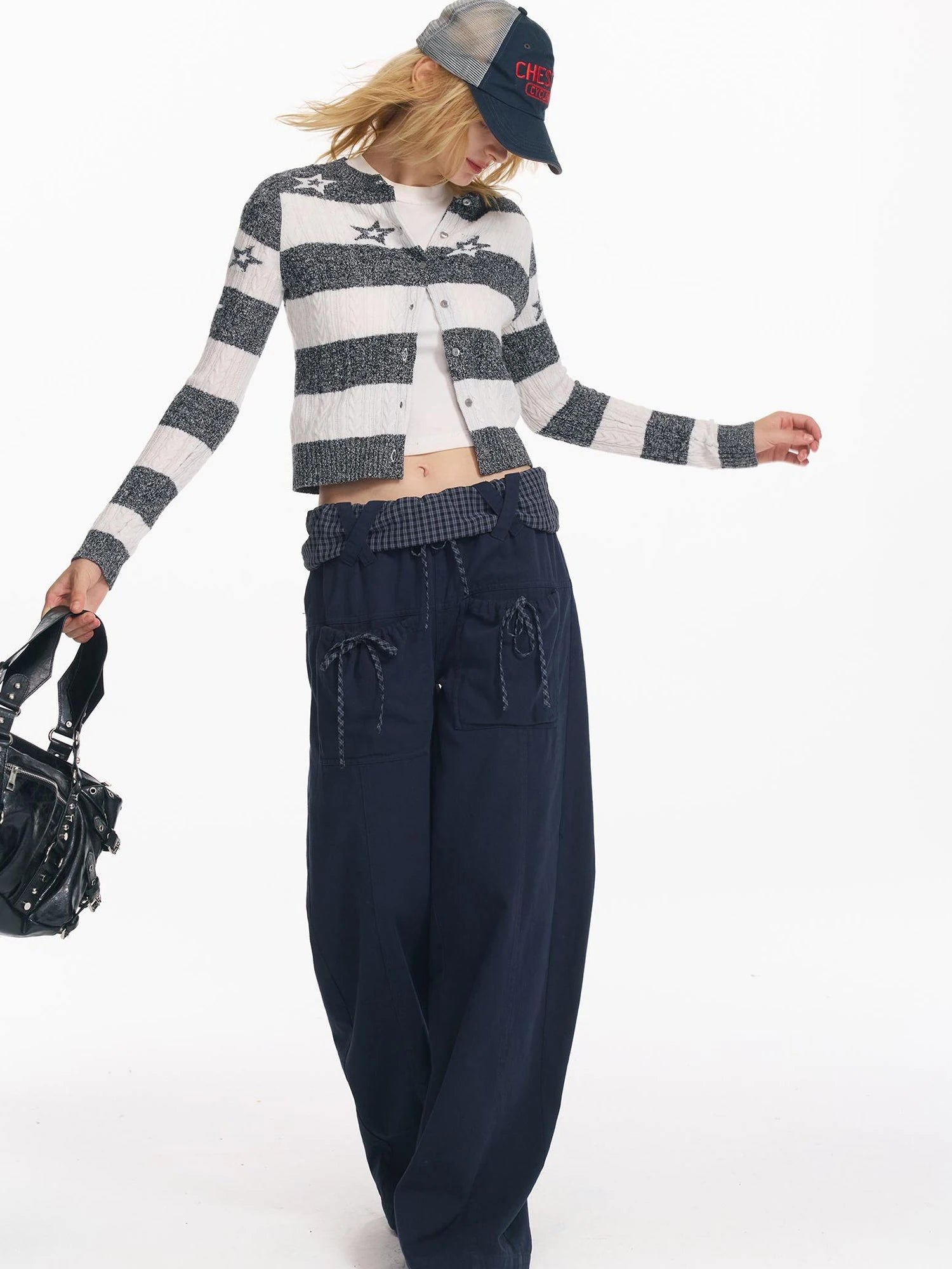 Star Patterned Color Block Wool Knit Cardigan