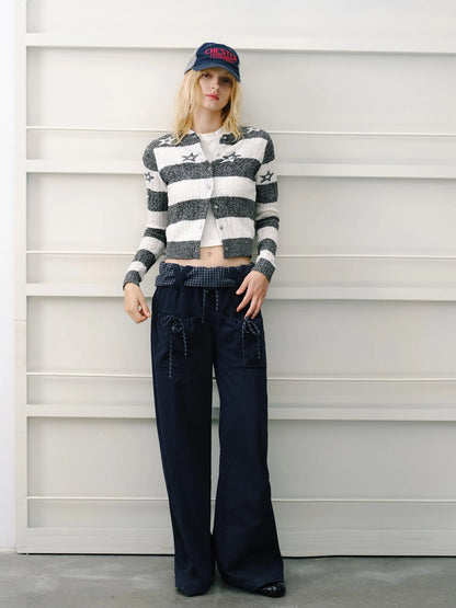 Star Patterned Color Block Wool Knit Cardigan