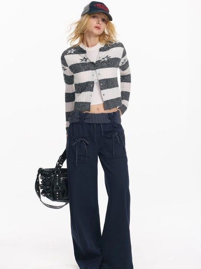 Star Patterned Color Block Wool Knit Cardigan