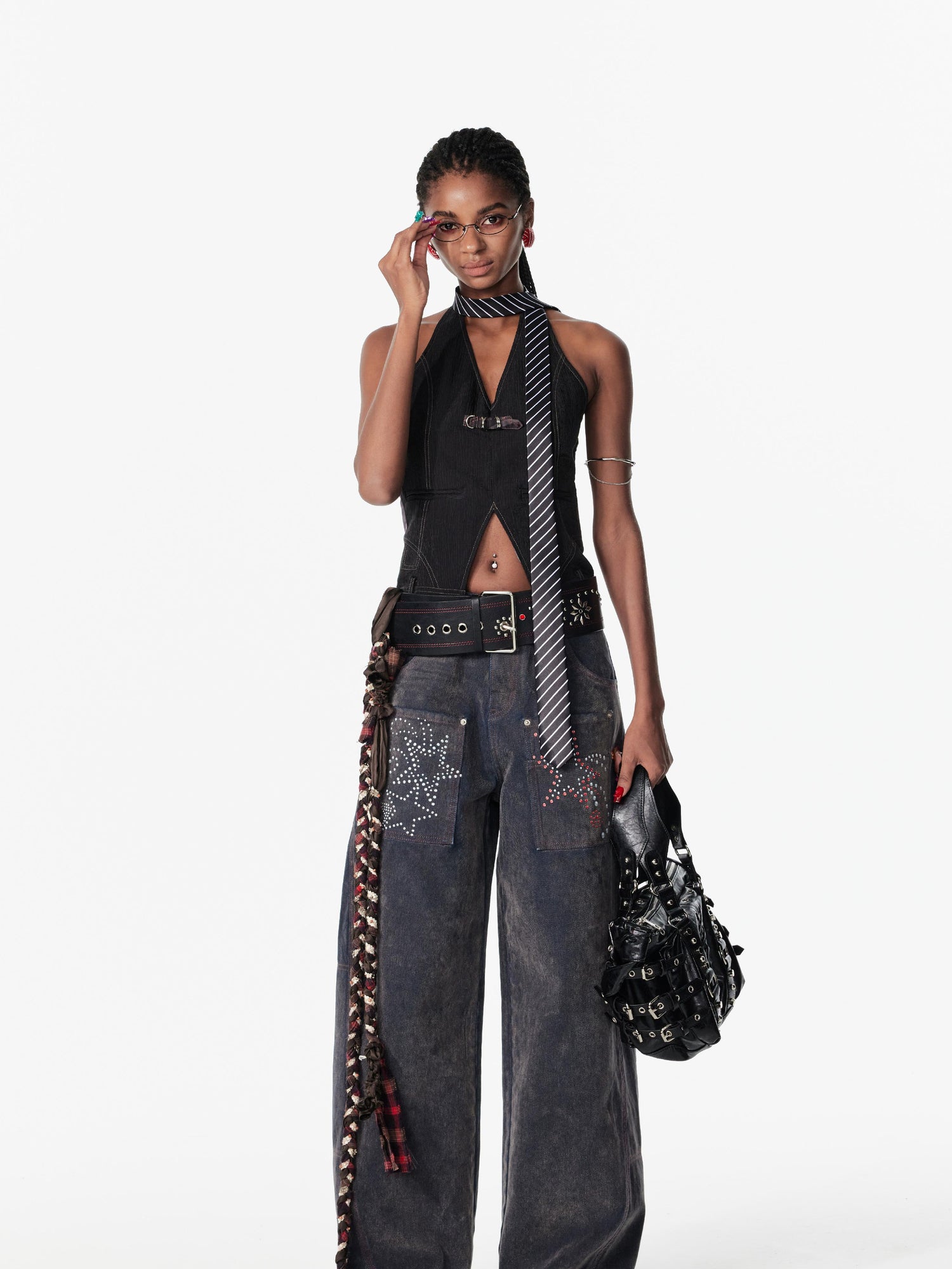 2th Desire Strappy Open Back Deconstructed Vest Necklace Top