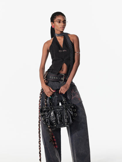 2th Desire Strappy Open Back Deconstructed Vest Necklace Top