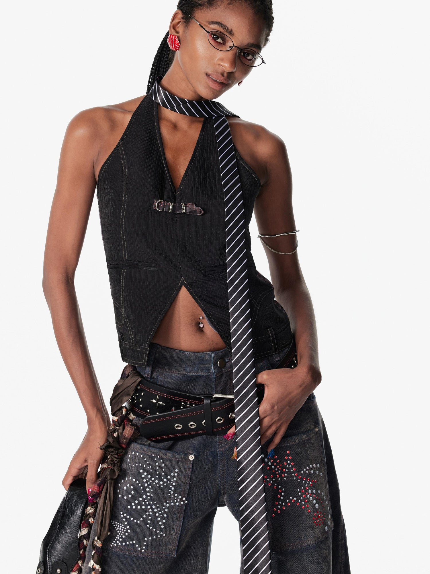 2th Desire Strappy Open Back Deconstructed Vest Necklace Top