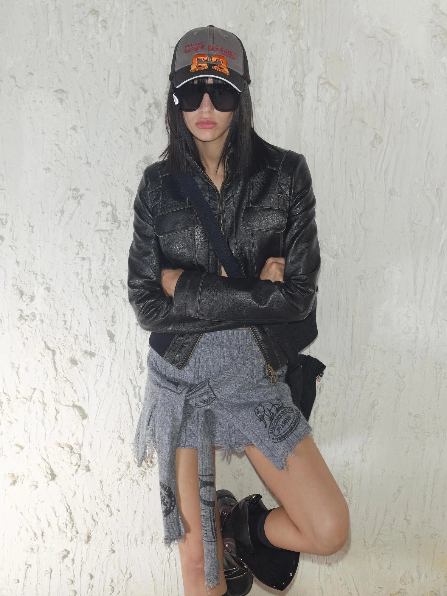 Street Feel Torn Edge Knit Print Drawstring Asymmetrical Mini Skirt