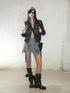Street Feel Torn Edge Knit Print Drawstring Asymmetrical Mini Skirt