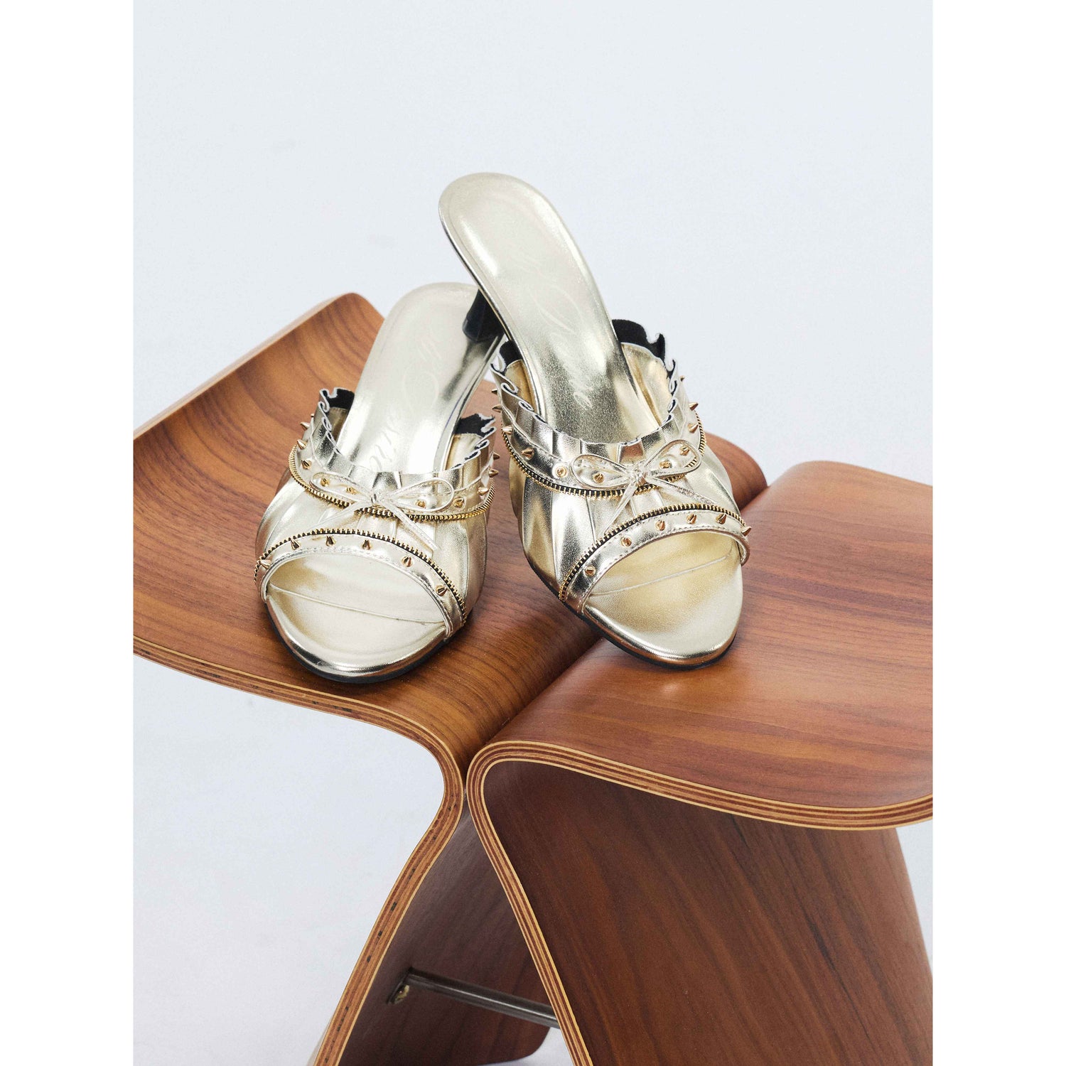 2th Desire Studded Metallic Peep Toe High Ankle Pu Lined Women Stiletto Heels