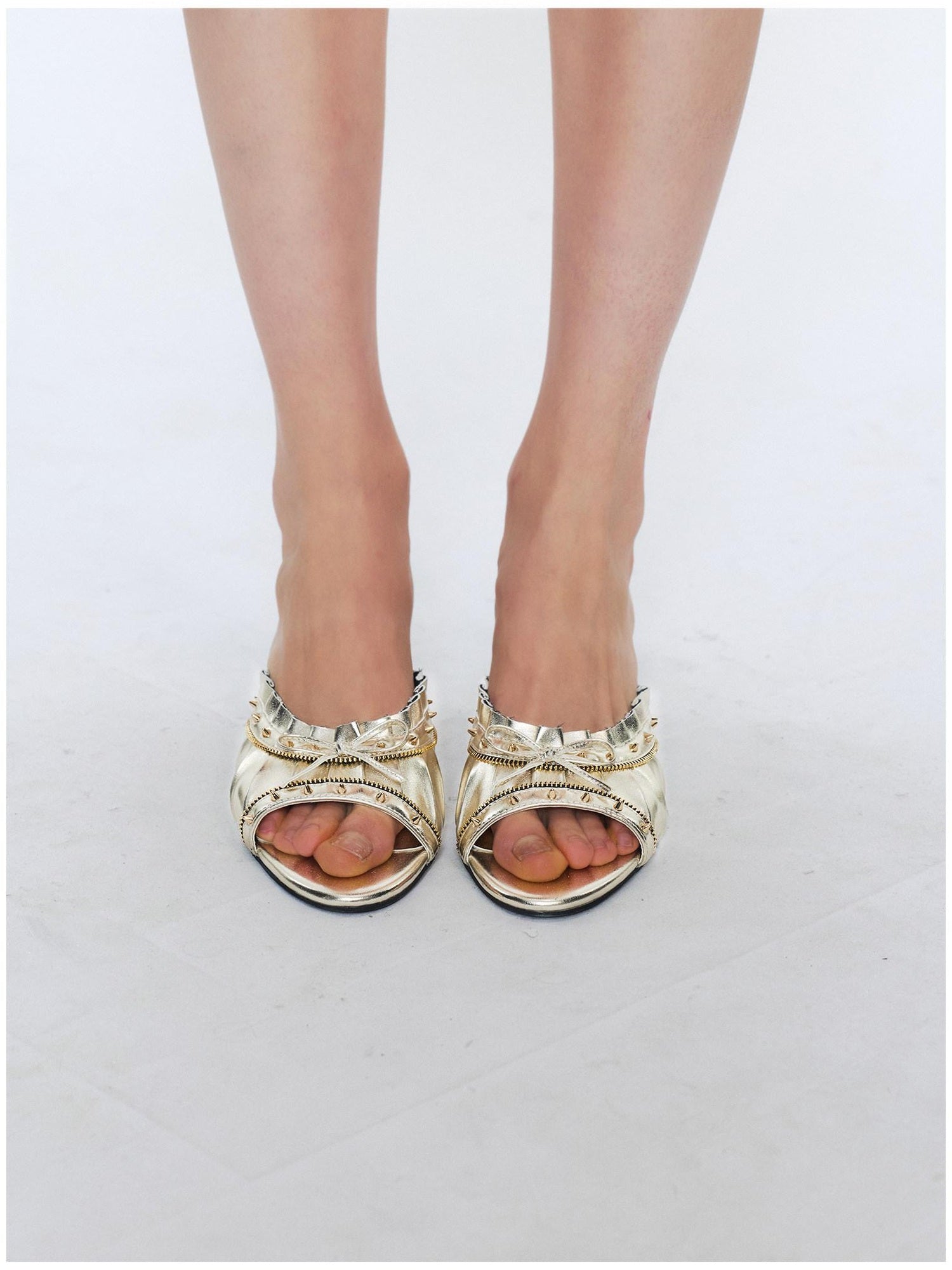 2th Desire Studded Metallic Peep Toe High Ankle Pu Lined Women Stiletto Heels