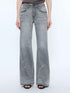2th Desire Studded Punk Rivet Natural Waist Button Fly Gray Cotton Women Straight Jeans