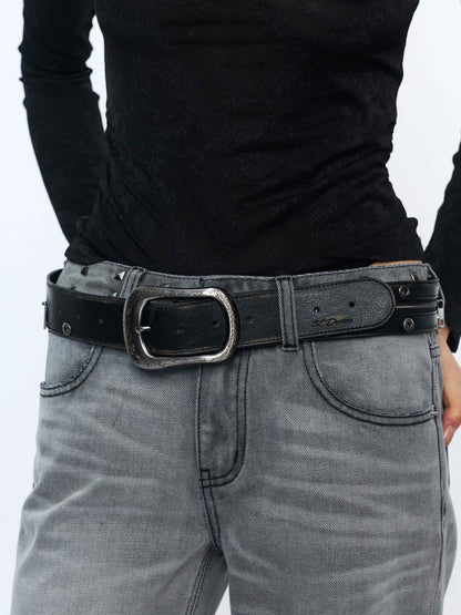2th Desire Studded Statement Polyester Waist Belt With Metal Buckle Women Fashion Belts