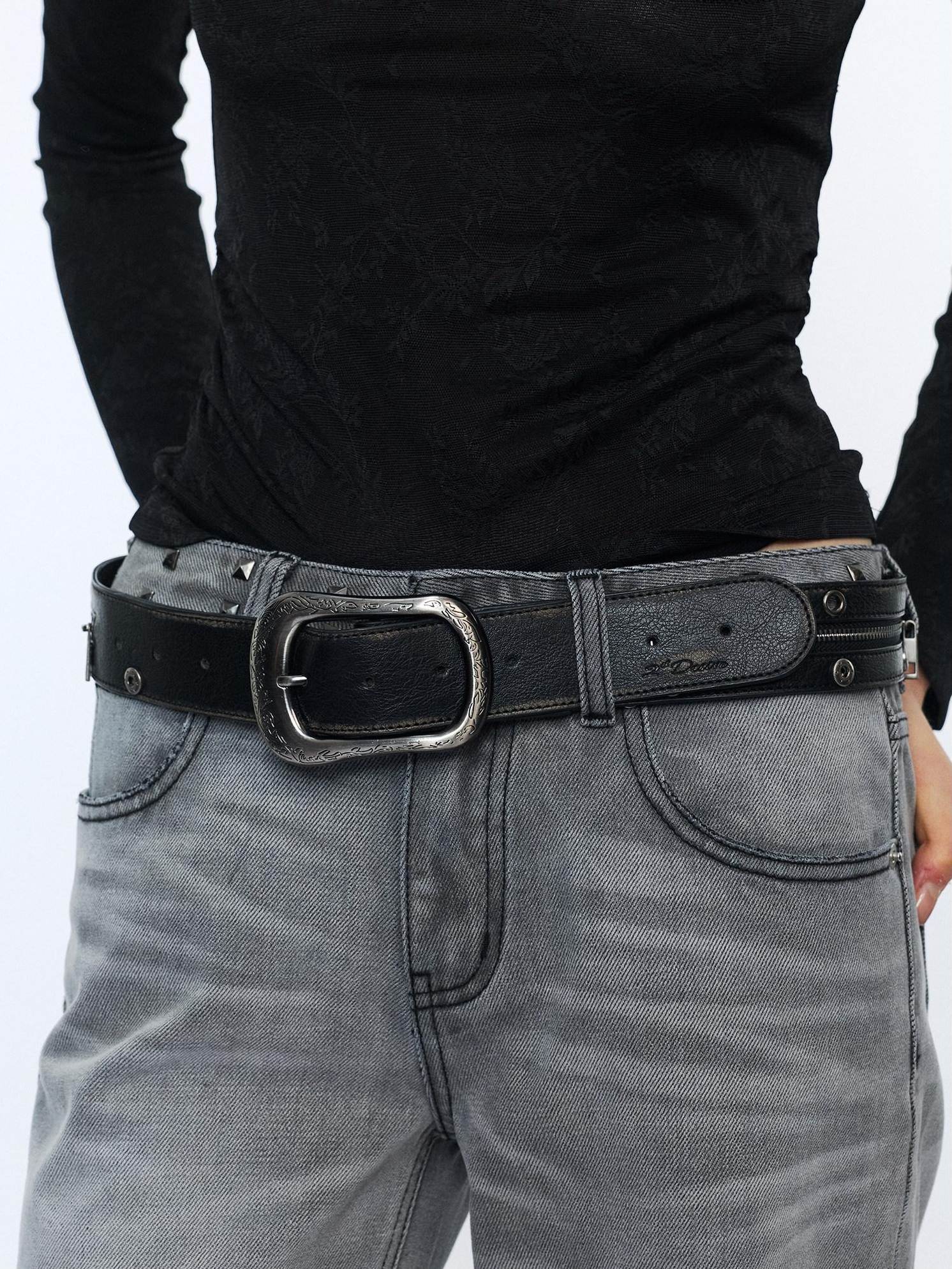 2th Desire Studded Statement Polyester Waist Belt With Metal Buckle Women Fashion Belts