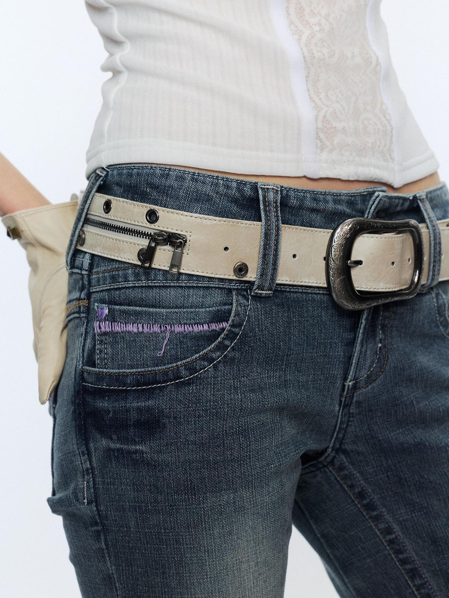 2th Desire Studded Statement Polyester Waist Belt With Metal Buckle Women Fashion Belts