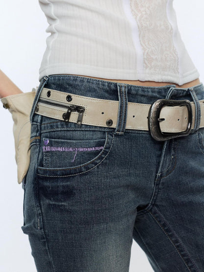 2th Desire Studded Statement Polyester Waist Belt With Metal Buckle Women Fashion Belts