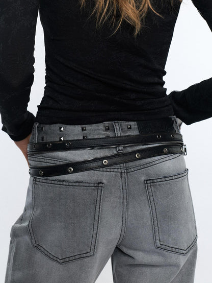 2th Desire Studded Statement Polyester Waist Belt With Metal Buckle Women Fashion Belts