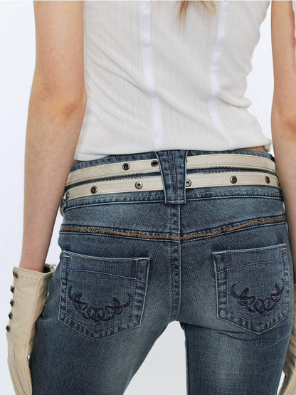 2th Desire Studded Statement Polyester Waist Belt With Metal Buckle Women Fashion Belts