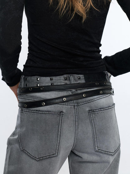 2th Desire Studded Statement Polyester Waist Belt With Metal Buckle Women Fashion Belts