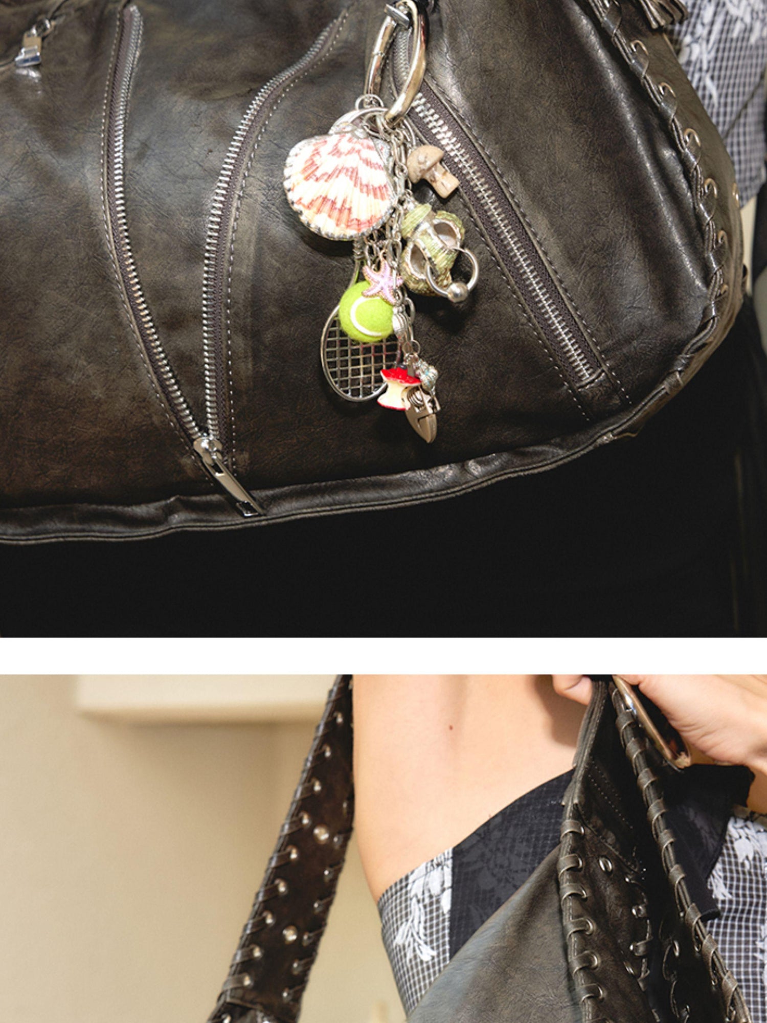 2th Desire Tennis Shell Resin Keychain With Pearl Accents