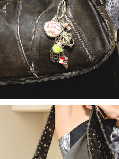 2th Desire Tennis Shell Resin Keychain With Pearl Accents