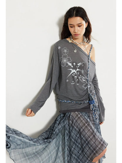Textured Pleated Plaid Spliced Vagabond Chiffon Maxi Skirt