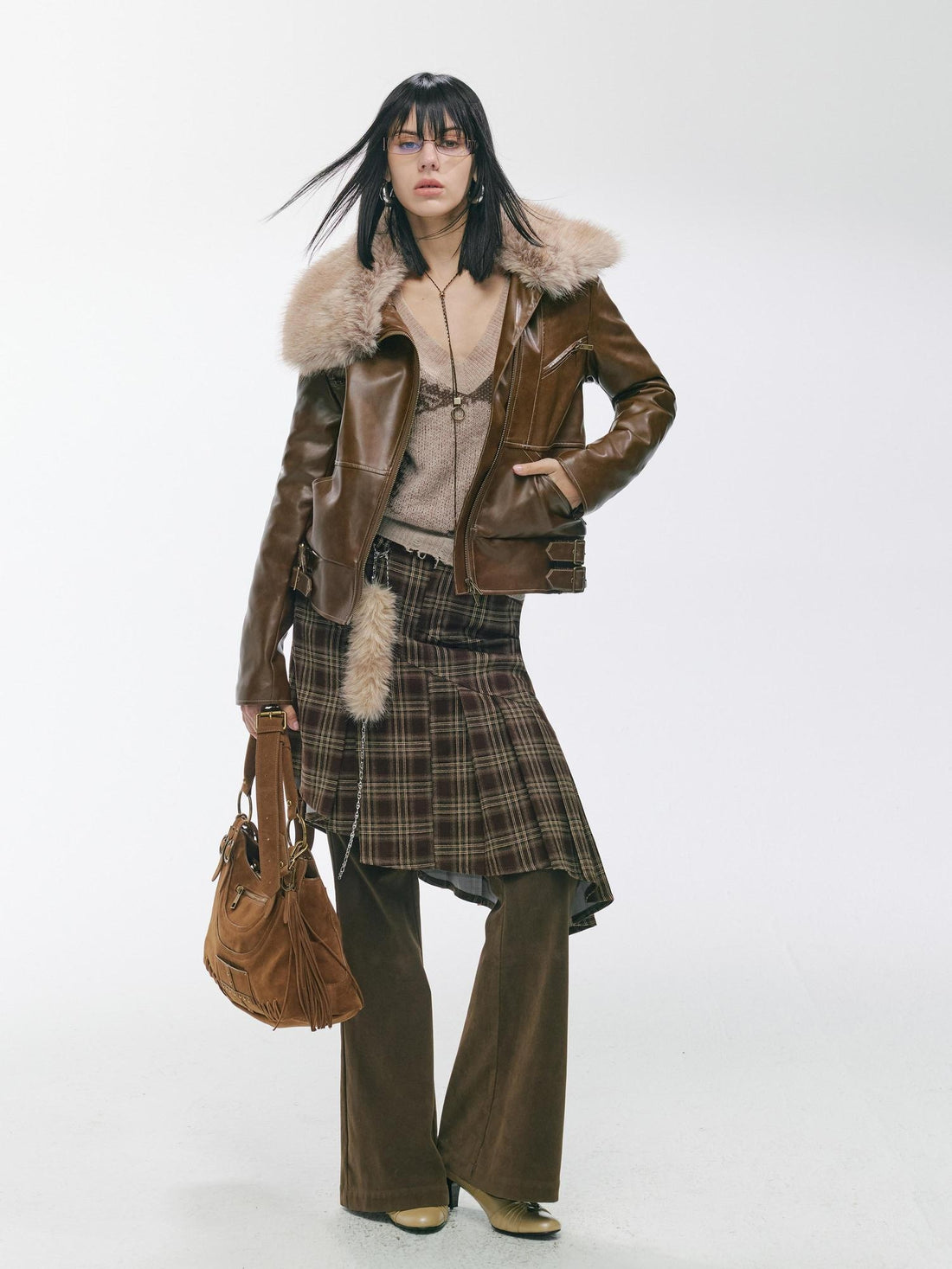 2th Desire Thick Detachable Fur Punk Straight Short Zipper Women Polyester Leather Jackets
