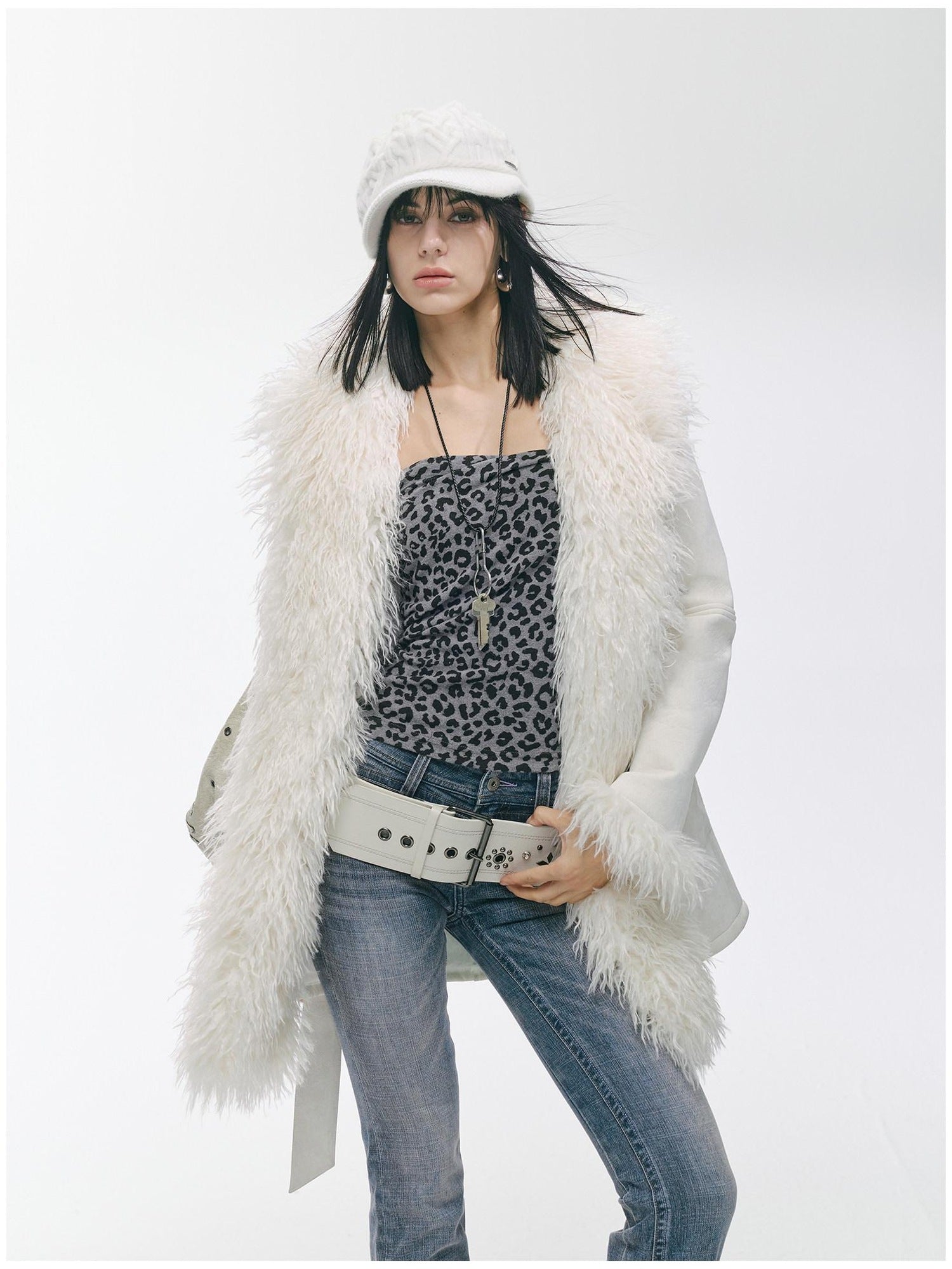 2th Desire Thick Faux Fur Trim Punk Style Women Fashion Polyester Wide Belts