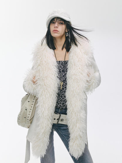 2th Desire Thick Faux Fur Trim Punk Style Women Fashion Polyester Wide Belts