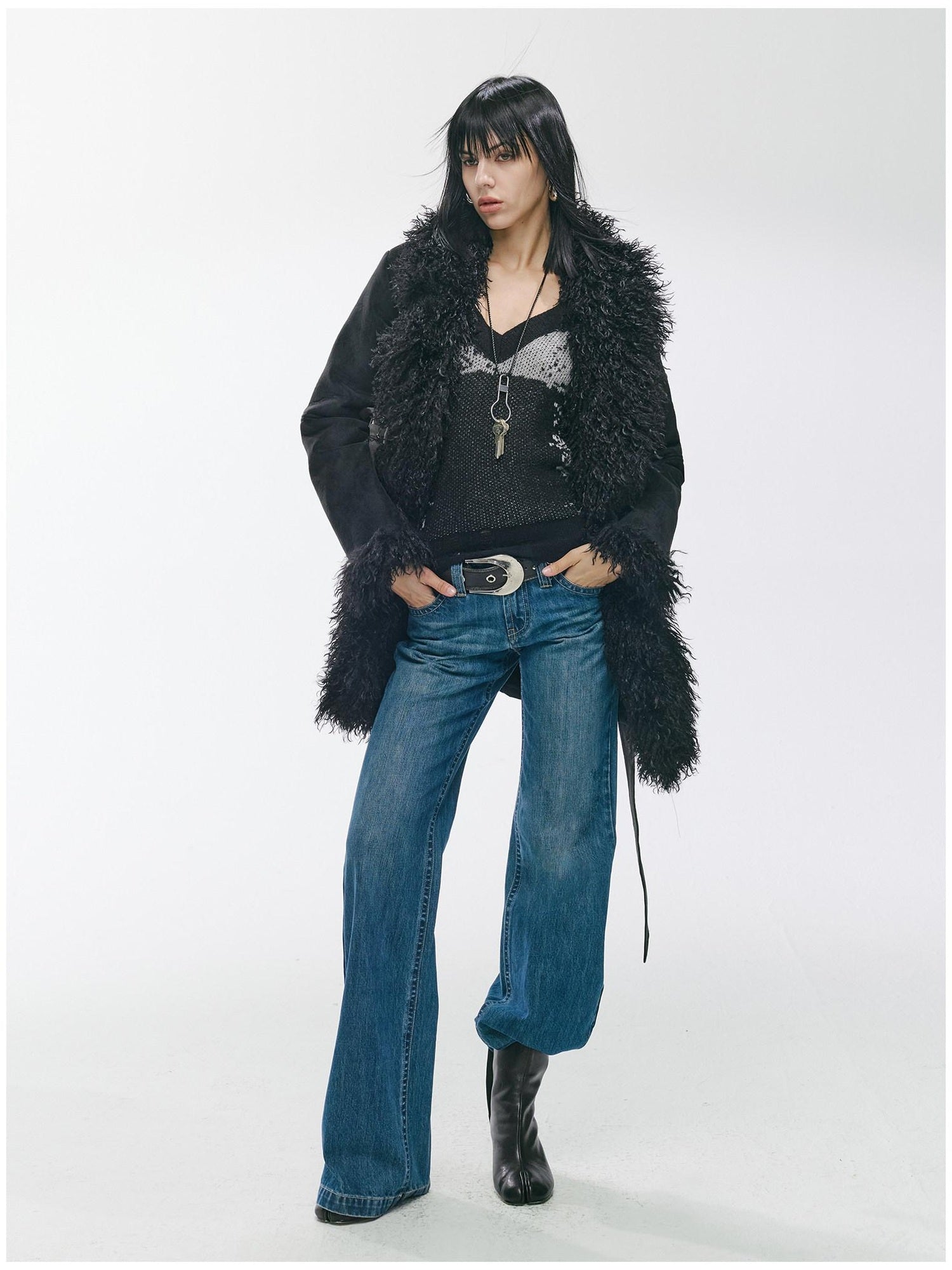 2th Desire Thick Faux Fur Trim Punk Style Women Fashion Polyester Wide Belts