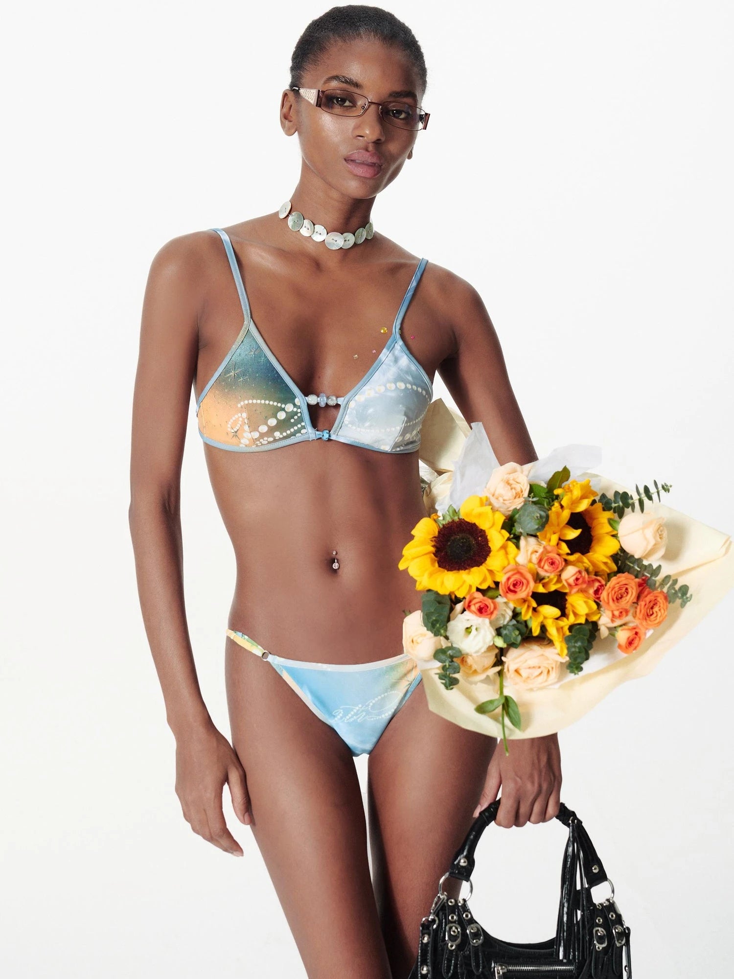 Tropical Pearl Print Beaded Tie Dye Bikini Set