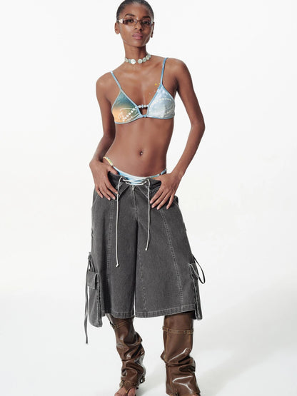 Tropical Pearl Print Beaded Tie Dye Bikini Set